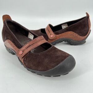 Merrell Bandeau Chocolate Plaza Brown Suede Mary Janes Low Wedge Shoes sz 9.5